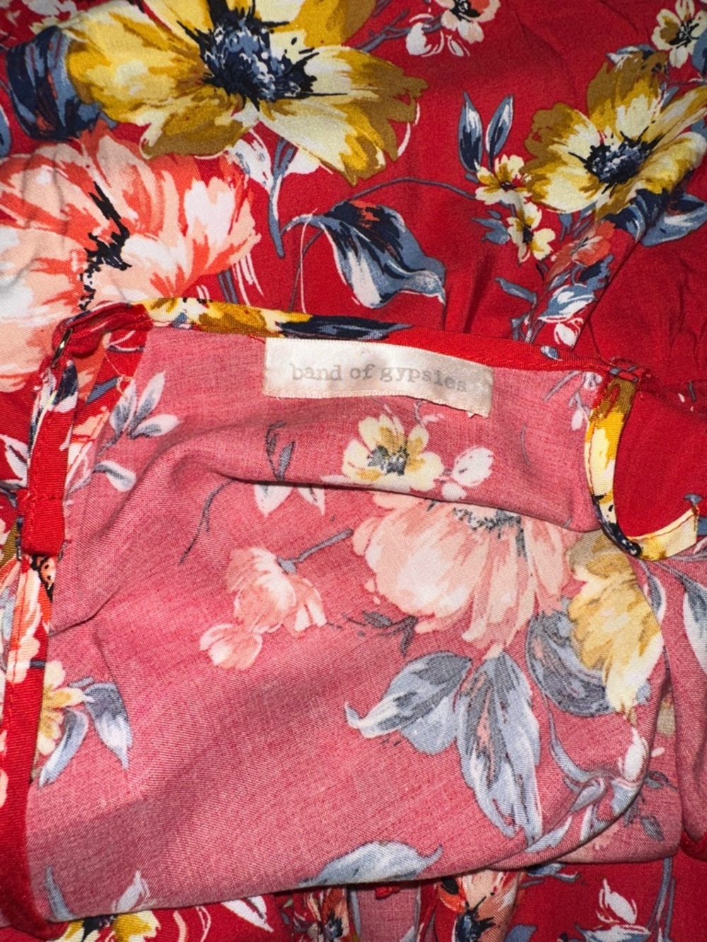 Band of Gypsies Red Floral Boho Maxi Dress w/Adjustable Straps Size Large - Picture 16 of 16